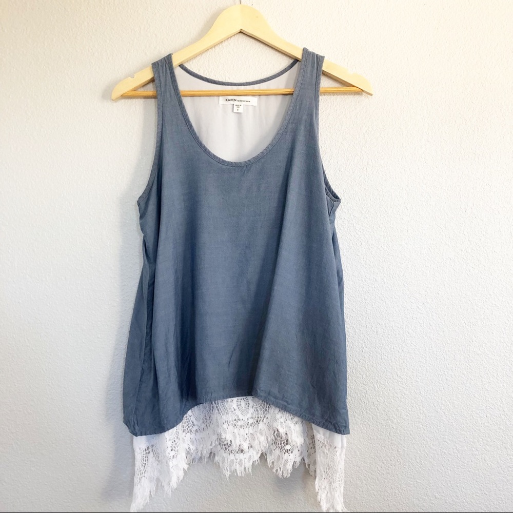 Karen Kane Blue w White Crochet Top Sz Small